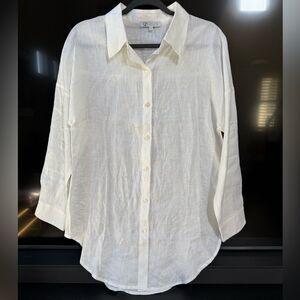 Collection by Cezele White Linen Button Down Shirt